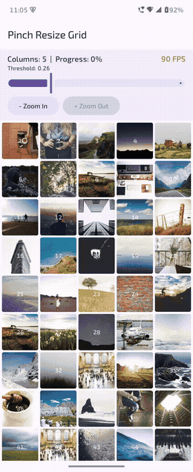 ComposePinchGrid demo — pinch to resize grid columns on Android